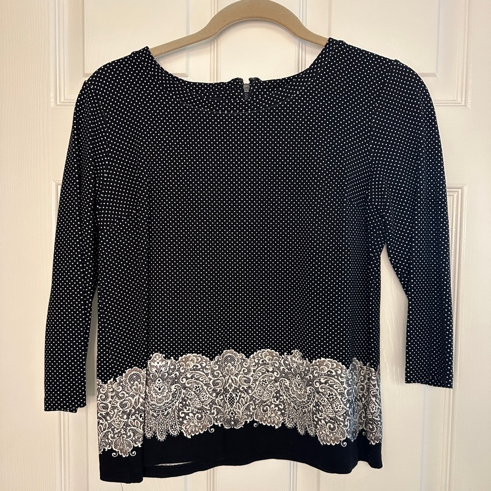 Talbots Black and White Women's 3/4 Sleeve Scoop neck Top - Size Small Petite